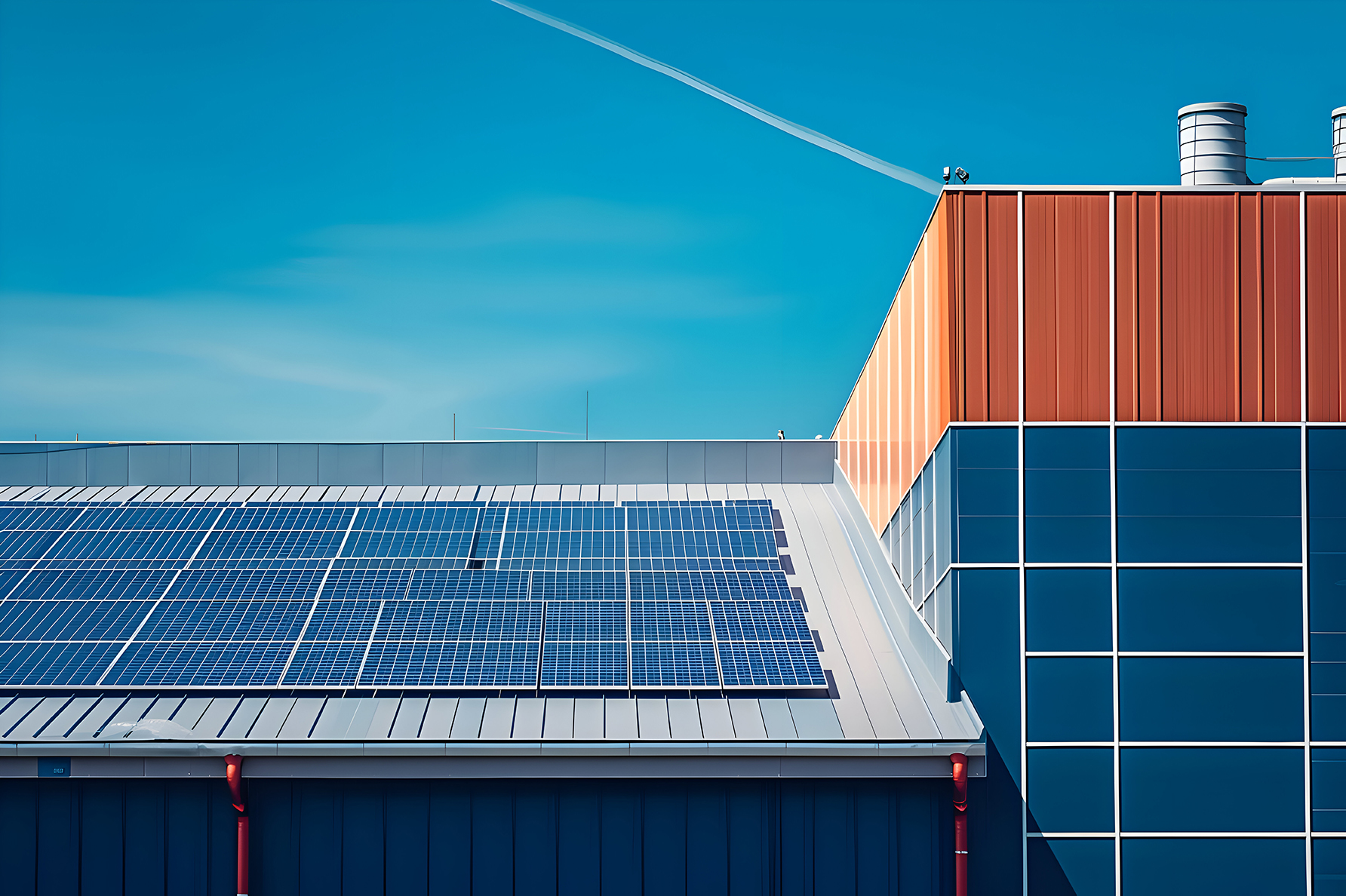 solar panels on the roof of a commercial building